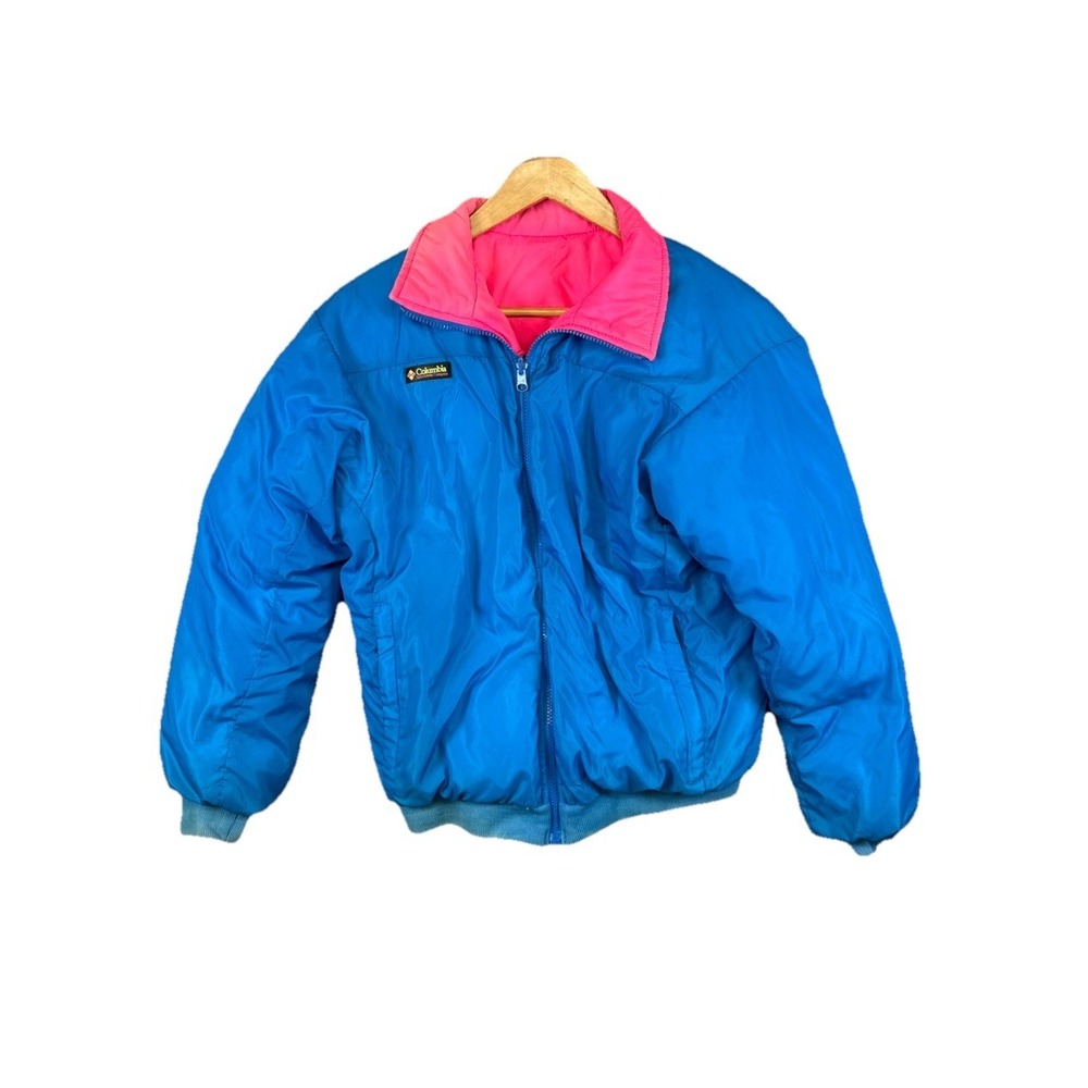 Vintage 80s 90s Columbia Reversible Down Ski Jacket Blue/ Hot Pink